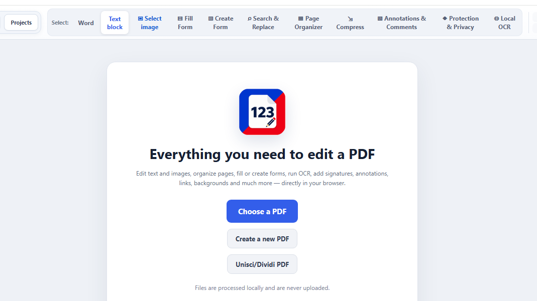 123 PDF Editor PRO main workspace with an open PDF