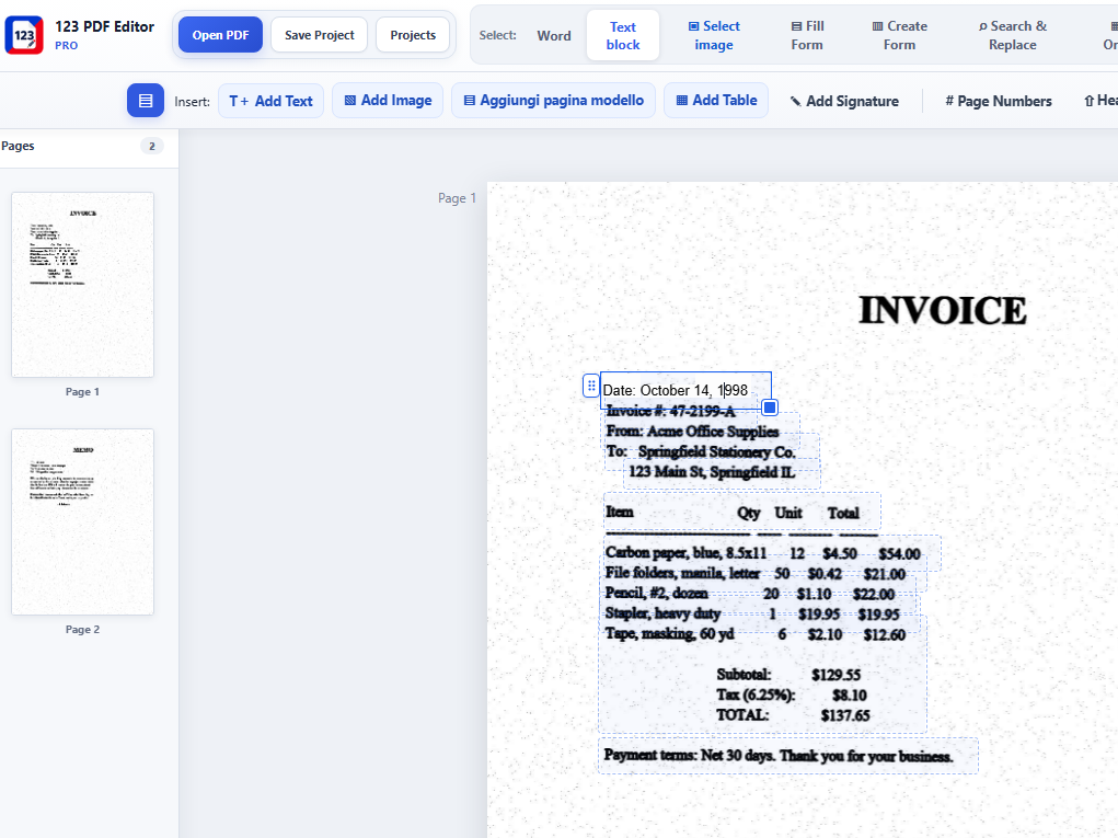 A scanned PDF becoming editable after local OCR